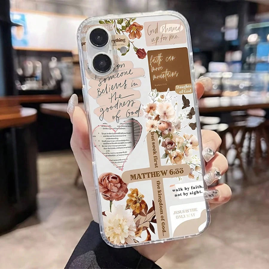 Inspirational Mobile Phone Case, Adorned With Elegant Script And Floral Accents, Suitable For IPhone 16, 15, 14, 13, 12 And 11 Pro Models, Made Of TPU Material, And Provides Shockproof Protection. Ide