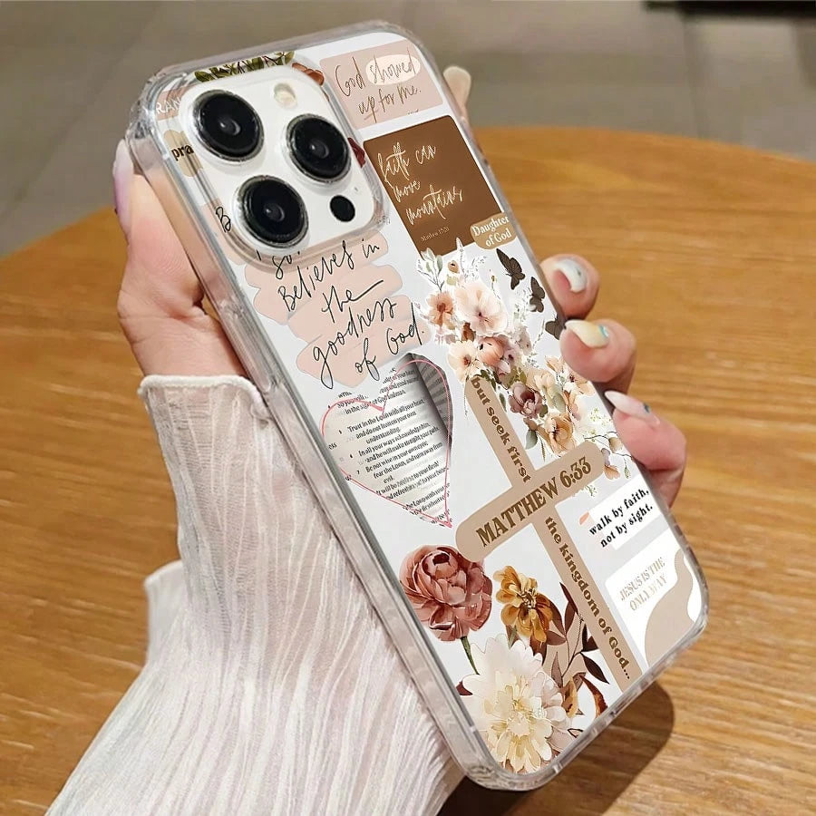 Inspirational Mobile Phone Case, Adorned With Elegant Script And Floral Accents, Suitable For IPhone 16, 15, 14, 13, 12 And 11 Pro Models, Made Of TPU Material, And Provides Shockproof Protection. Ide