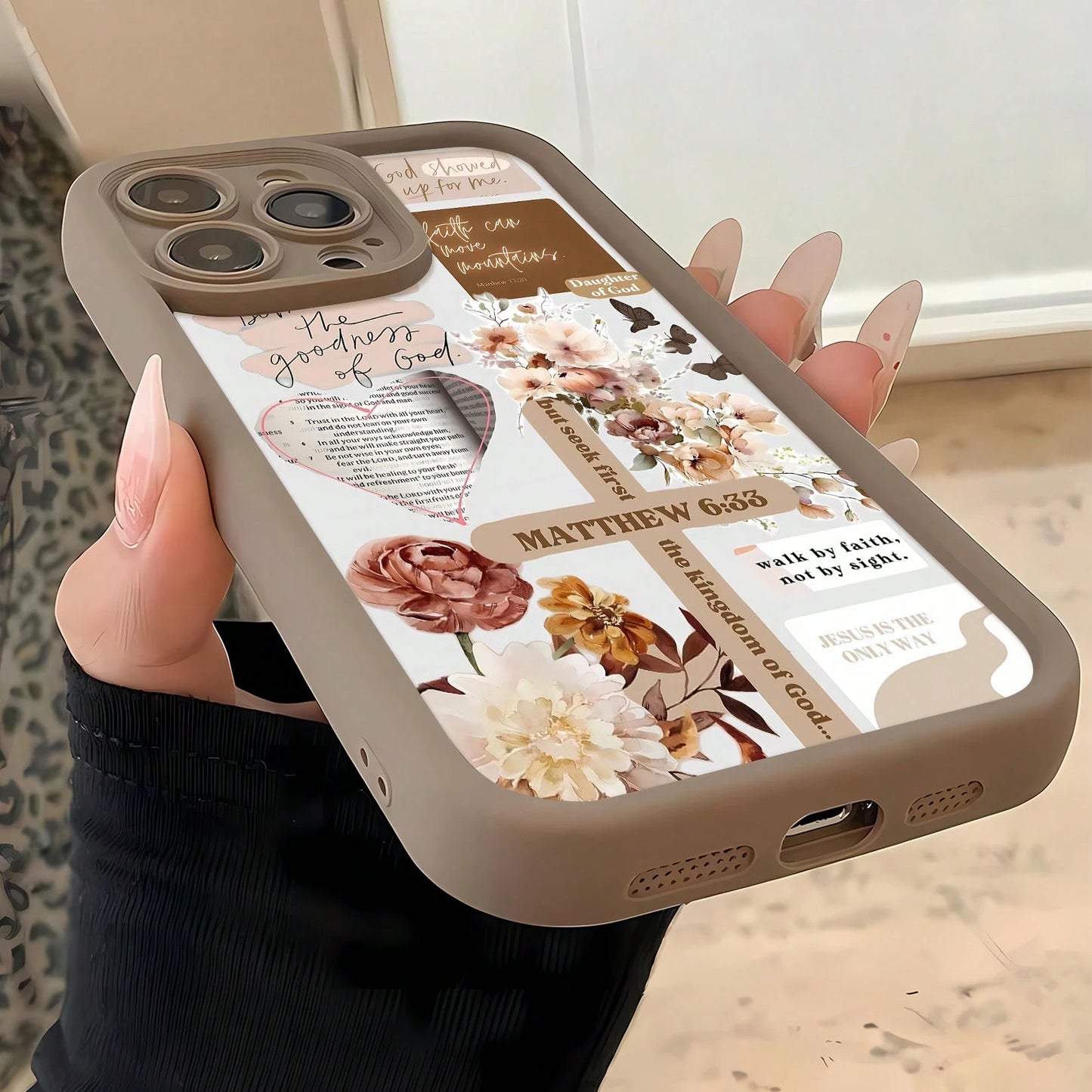 Inspirational Mobile Phone Case, Adorned With Elegant Script And Floral Accents, Suitable For IPhone 16, 15, 14, 13, 12 And 11 Pro Models, Made Of TPU Material, And Provides Shockproof Protection. Ide