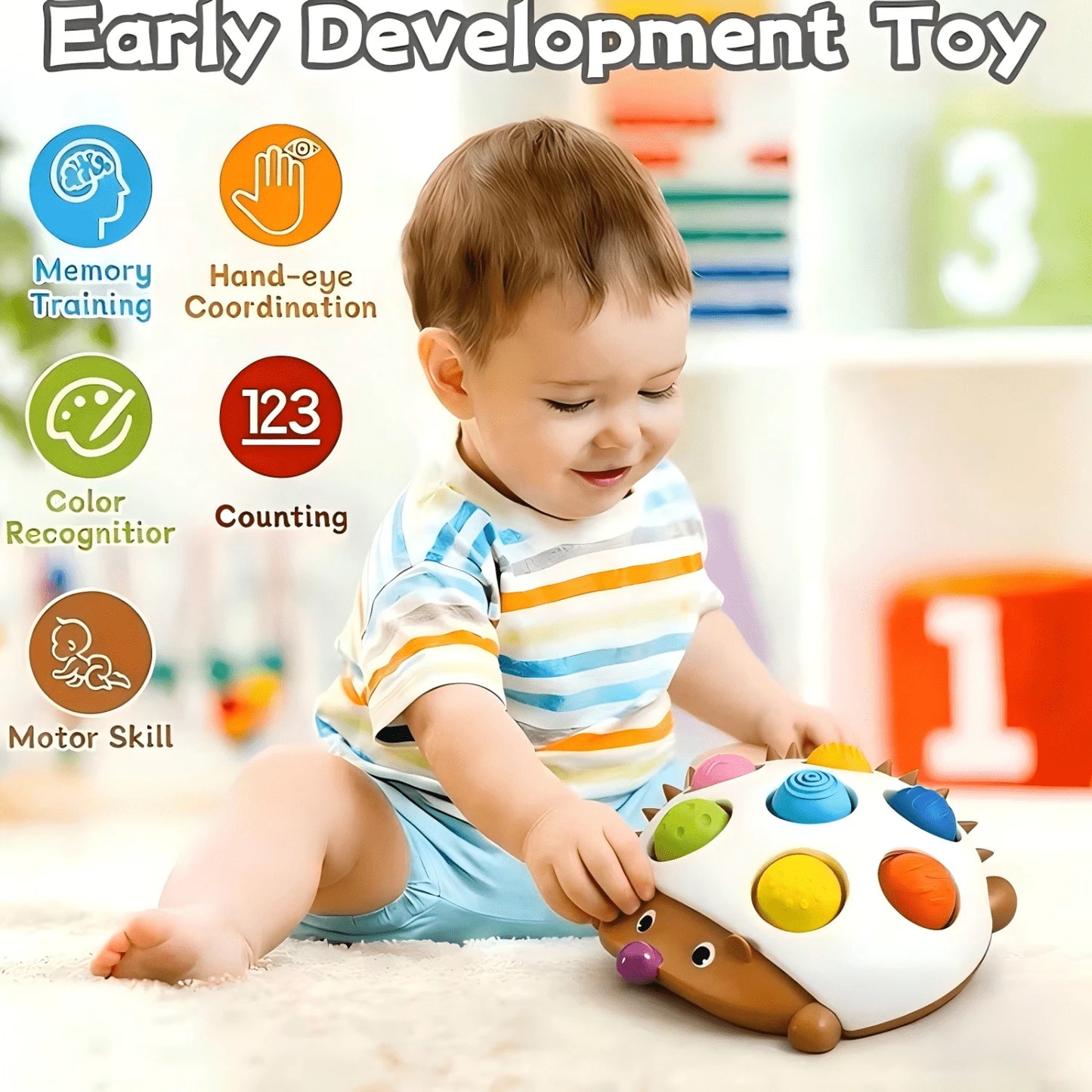 Interactive Hedgehog Toy| Focuses On Fine Motor Skill Training, 7-Button Hand-Eye Coordination Educational Press Toy Helps Develop Baby's Finger Dexterity And Concentration- Suitable For Parties And