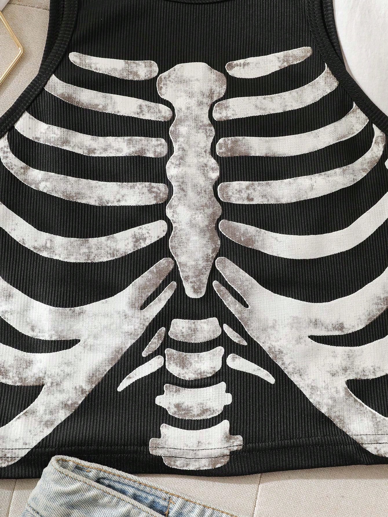 IslaSuriya Skeleton Print Tank Top Graphic Tees Women Tops