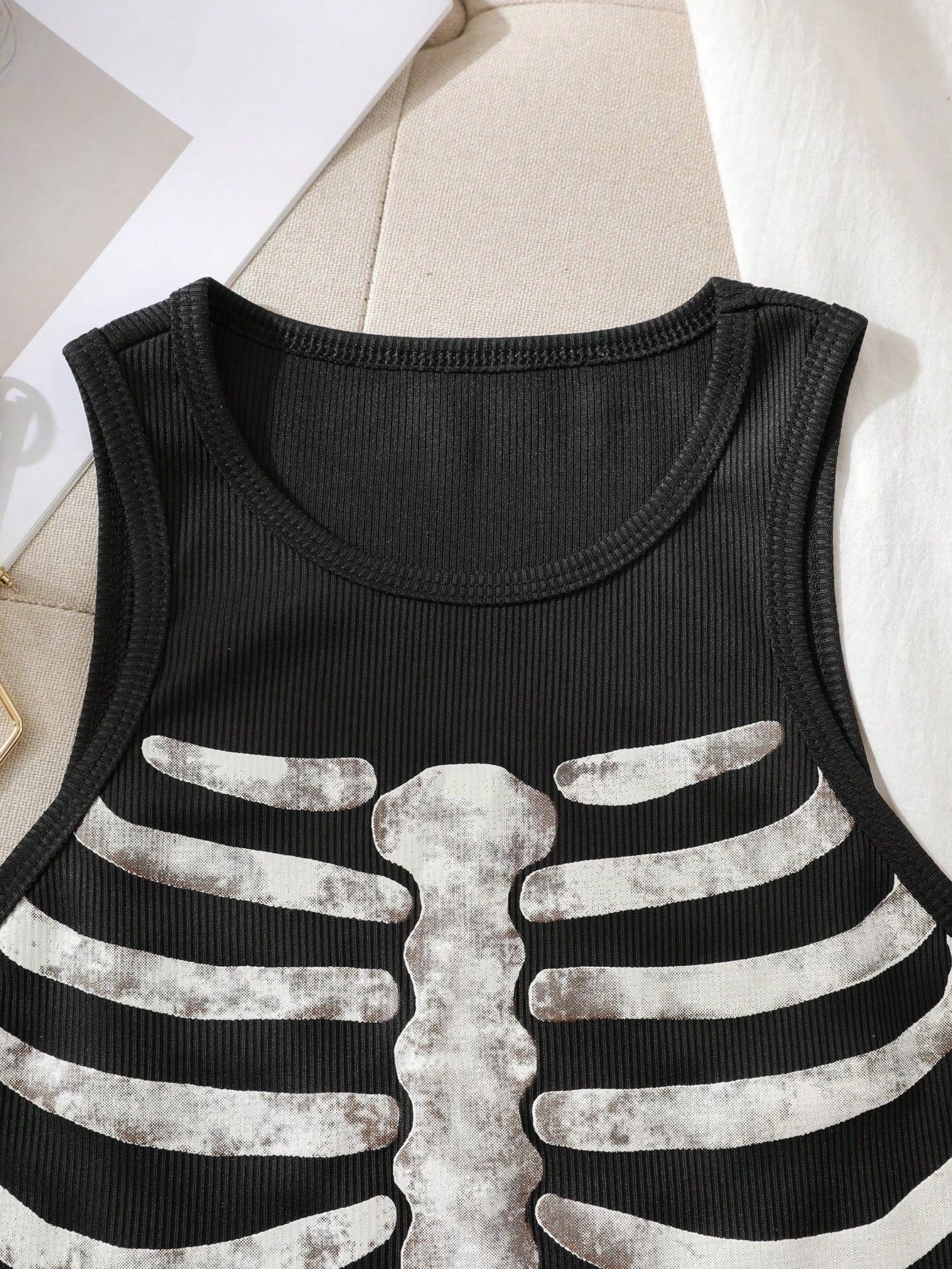 IslaSuriya Skeleton Print Tank Top Graphic Tees Women Tops