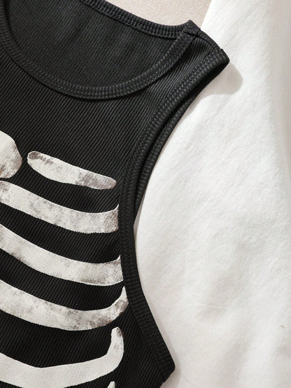 IslaSuriya Skeleton Print Tank Top Graphic Tees Women Tops