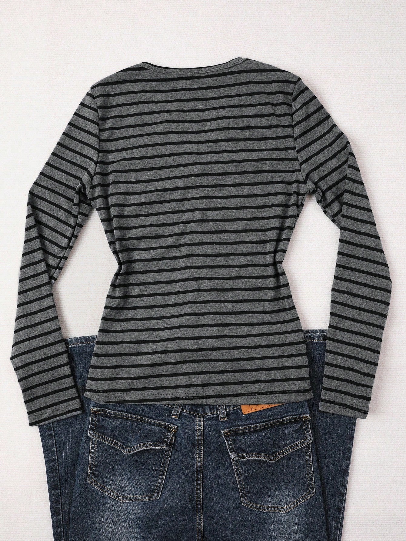 IslaSuriya Women's Casual Button Half-Placket Striped Long Sleeve T-Shirt