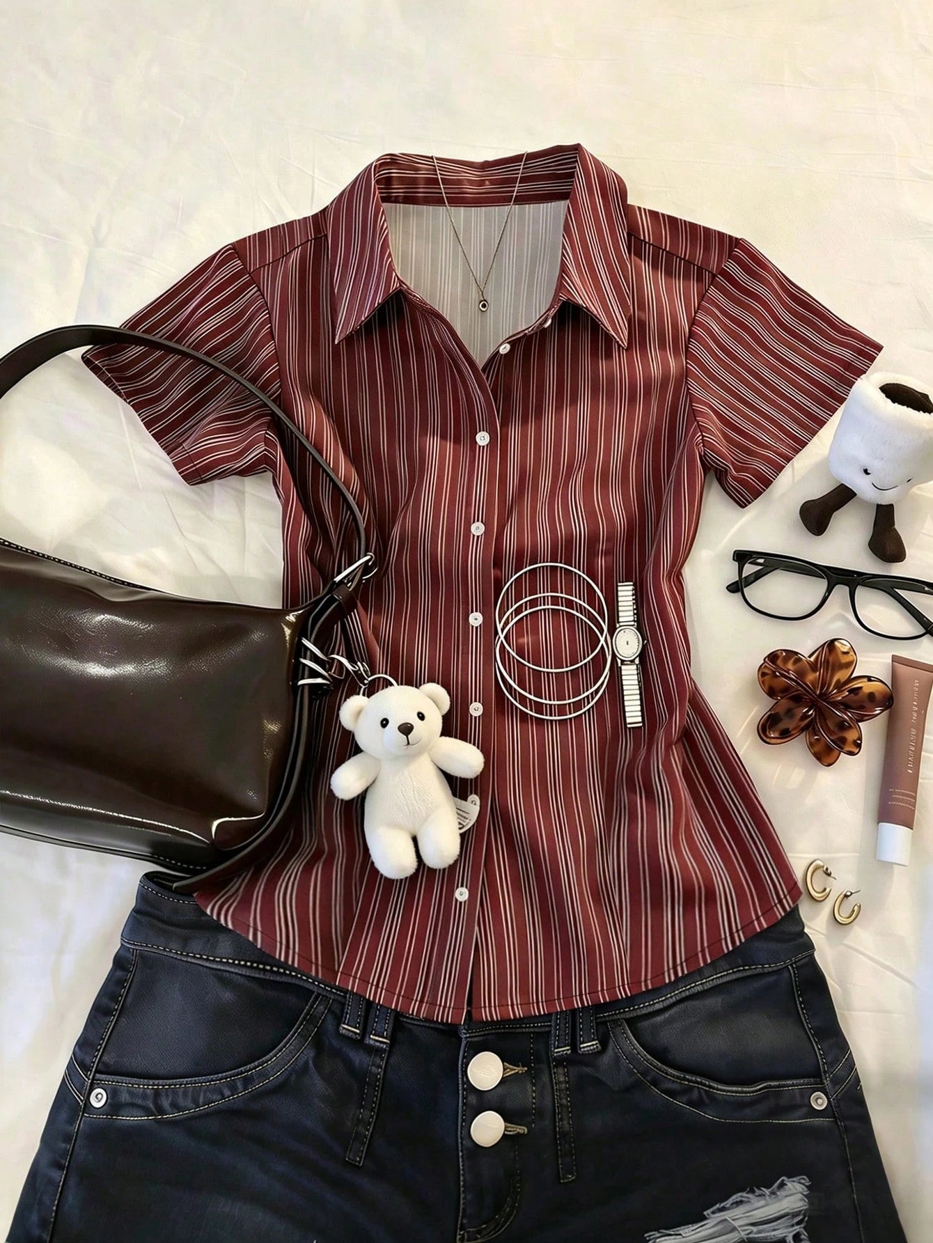 IslaSuriya Women's Casual Comfortable Shirt/ Fashion Plaid & Striped Color-Block Single-Buckle Shirt/ Casual Style/ Daily Wear/ Summer