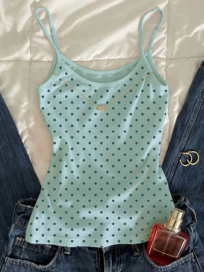 IslaSuriya Women's Casual Polka Dot Print Crew Neck Bodycon Camisole For Summer