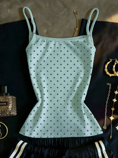 IslaSuriya Women's Casual Polka Dot Print Crew Neck Bodycon Camisole For Summer