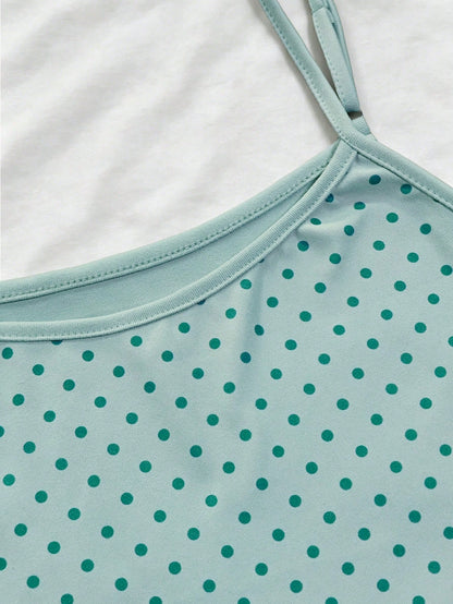 IslaSuriya Women's Casual Polka Dot Print Crew Neck Bodycon Camisole For Summer