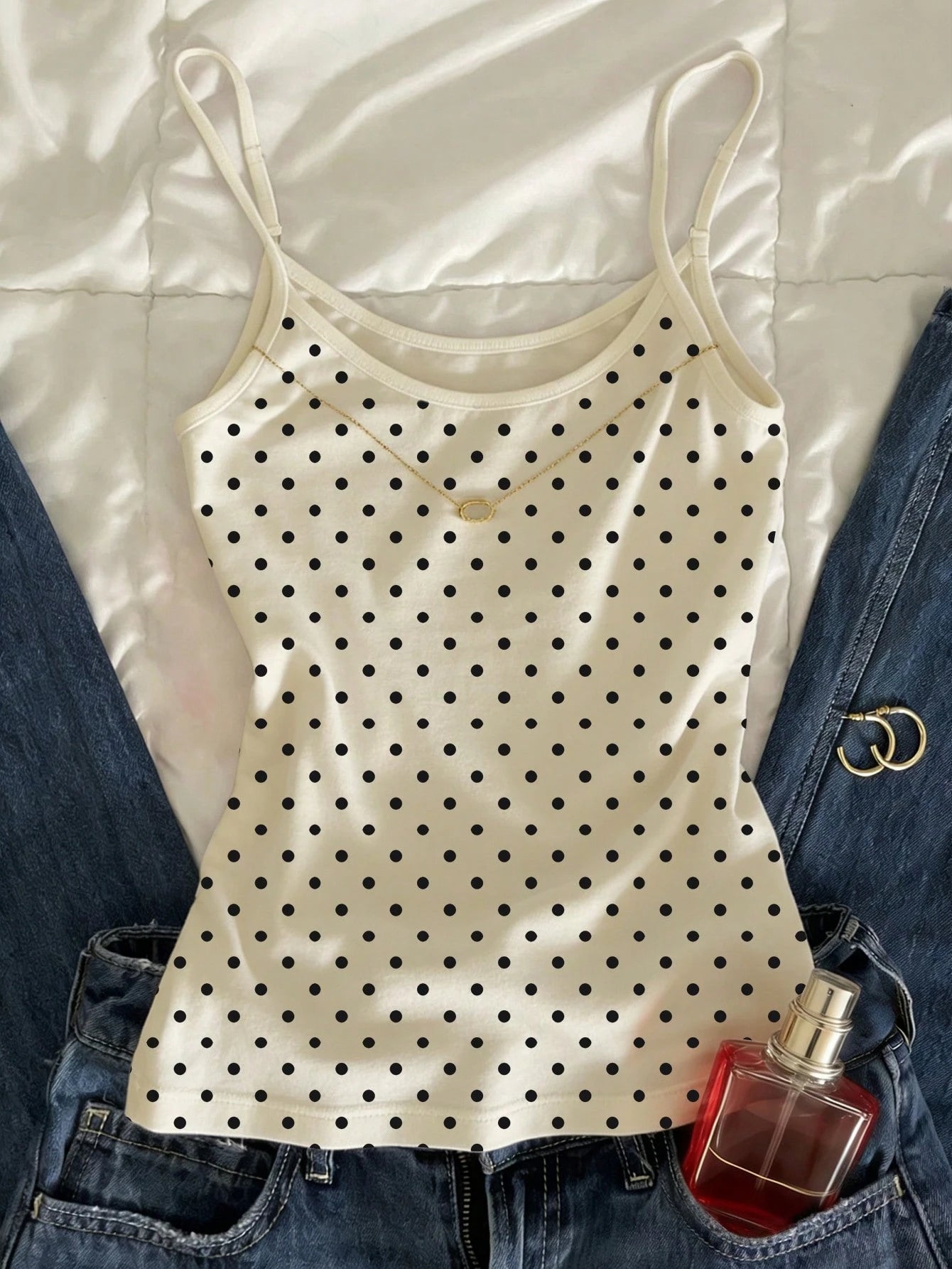 IslaSuriya Women's Casual Polka Dot Print Crew Neck Bodycon Camisole For Summer