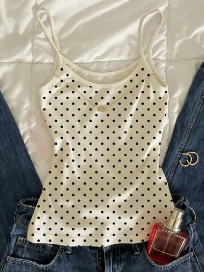 IslaSuriya Women's Casual Polka Dot Print Crew Neck Bodycon Camisole For Summer