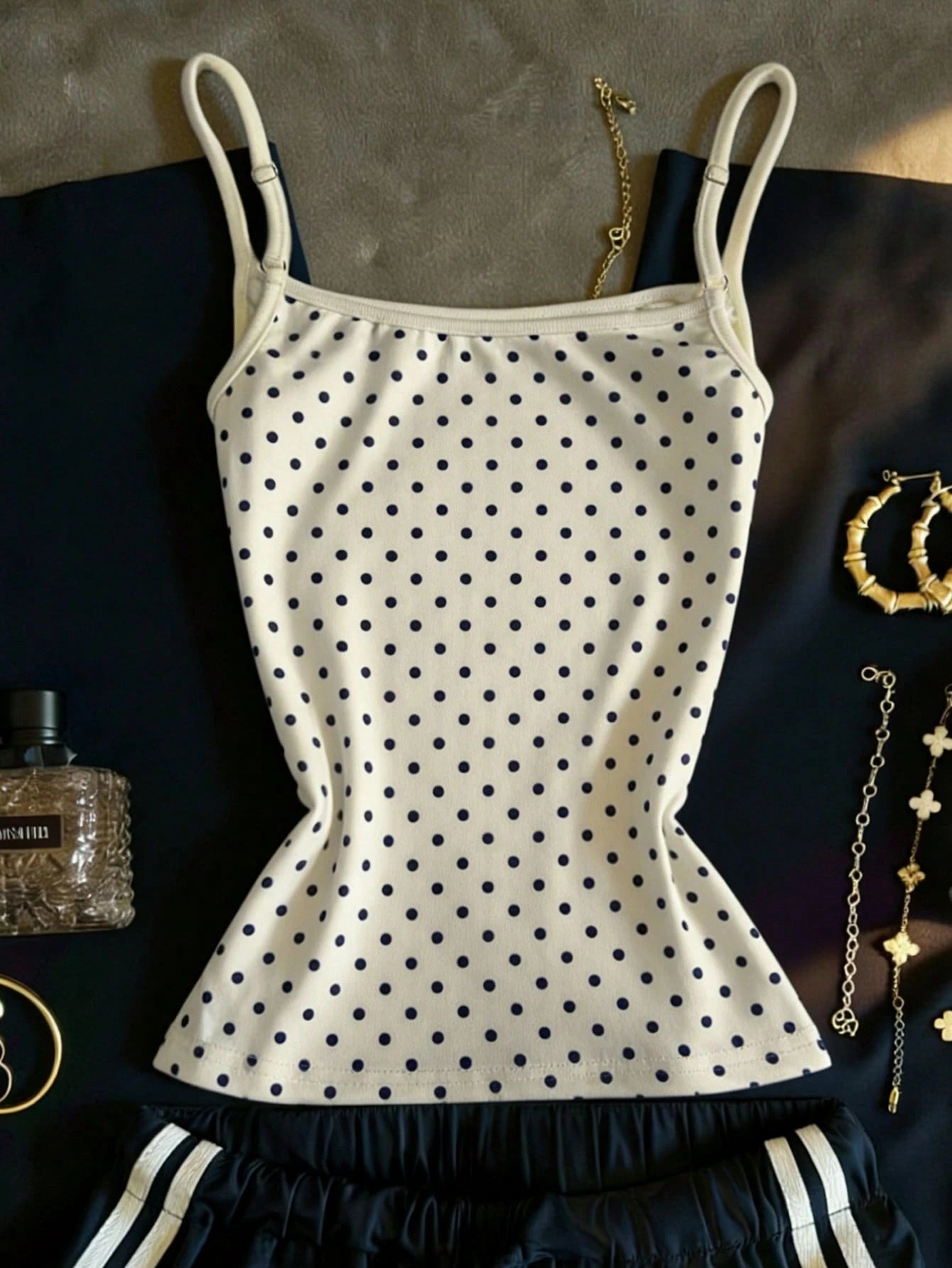IslaSuriya Women's Casual Polka Dot Print Crew Neck Bodycon Camisole For Summer