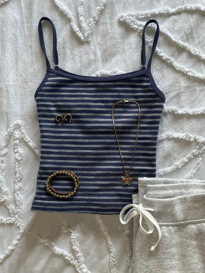 IslaSuriya Women's Casual Versatile Navy Blue Striped Camisole