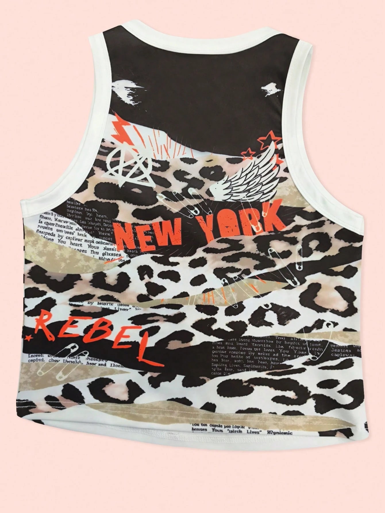 IslaSuriya Women's Leopard Print Slogan Patchwork Casual Round Neck Tank Top