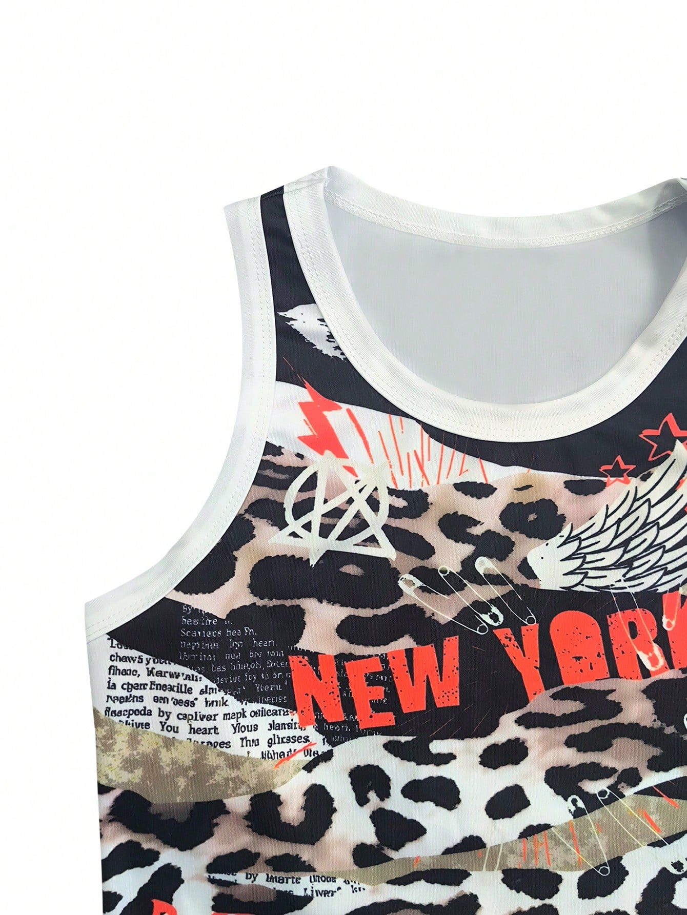 IslaSuriya Women's Leopard Print Slogan Patchwork Casual Round Neck Tank Top