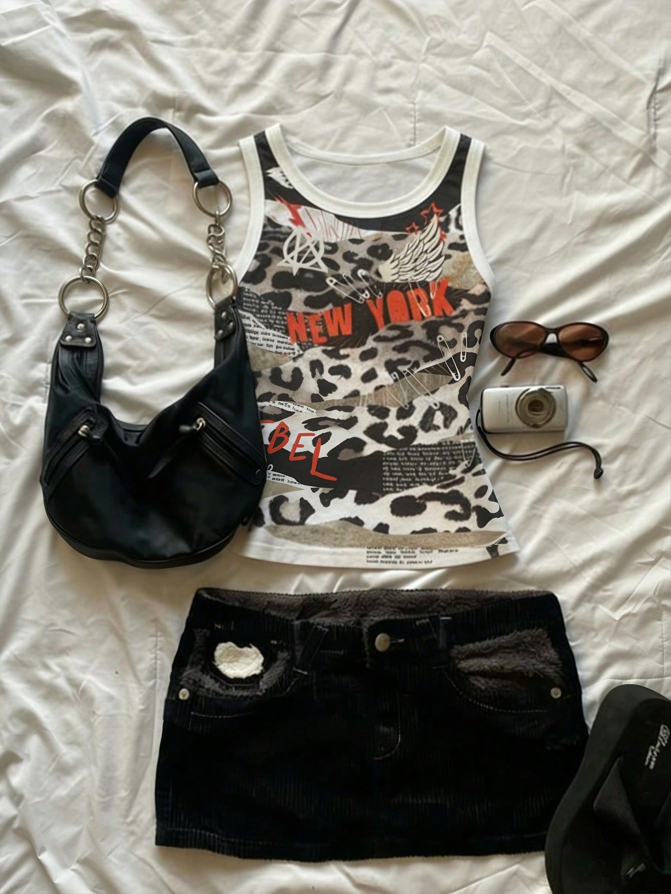 IslaSuriya Women's Leopard Print Slogan Patchwork Casual Round Neck Tank Top