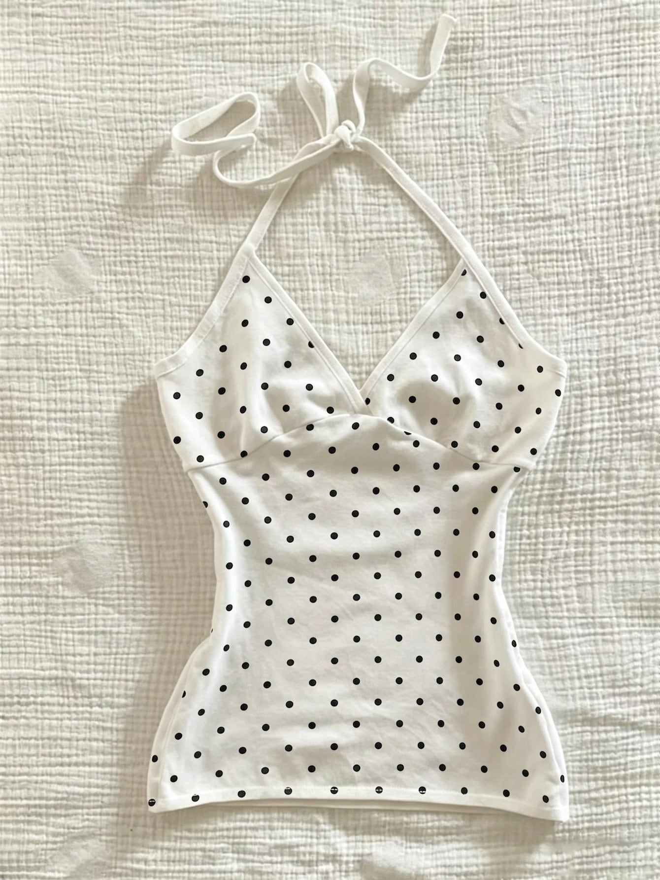 IslaSuriya Women's Polka Dot Print Fashion Halter Neck Tie Strap Tank Top