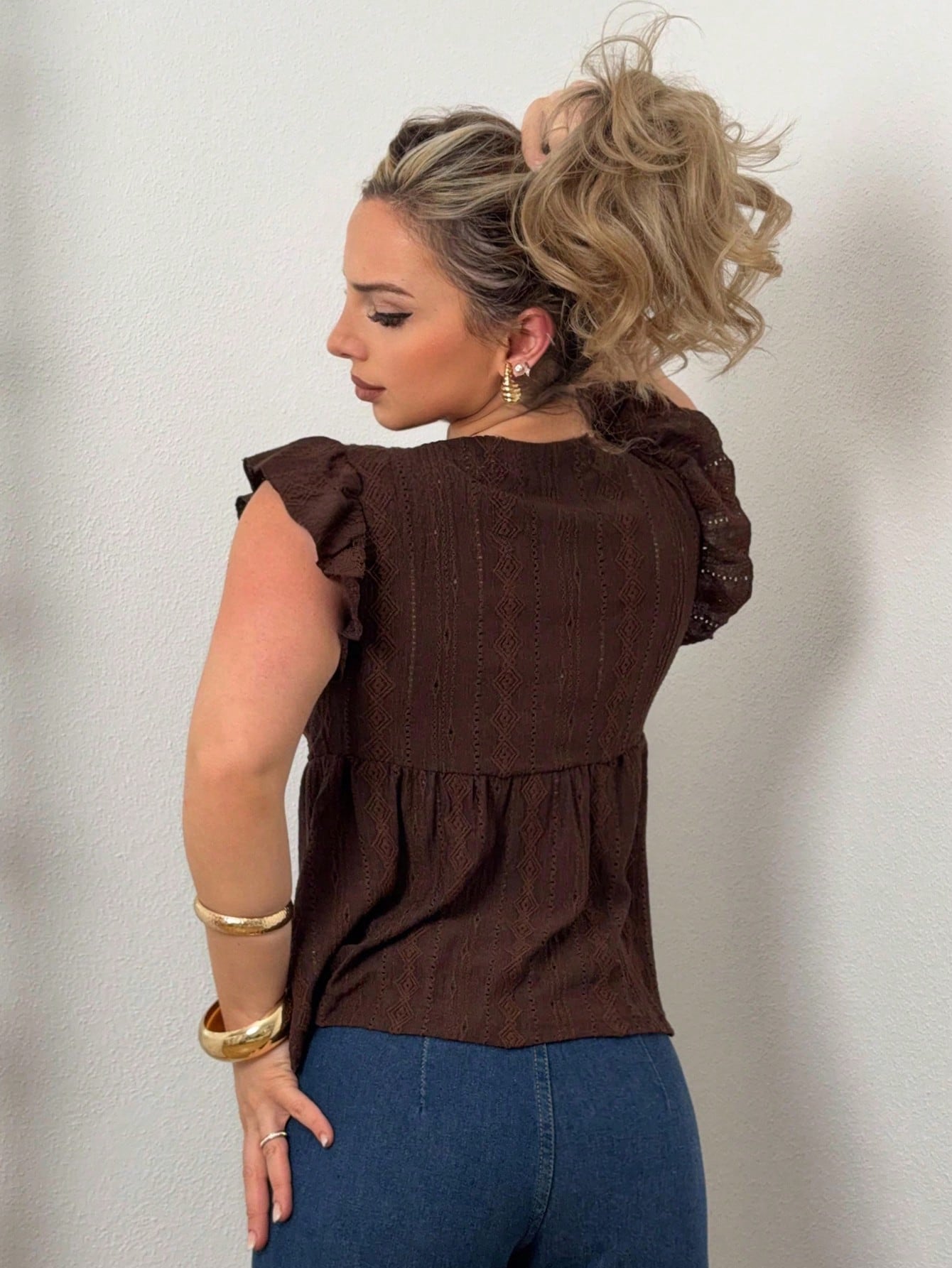 Jeta Ari Summer Beach Holiday Jacquard Knit Cap Sleeve T-Shirt