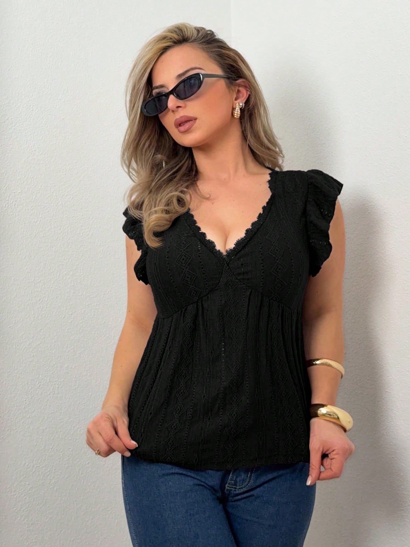 Jeta Ari Summer Beach Holiday Jacquard Knit Cap Sleeve T-Shirt