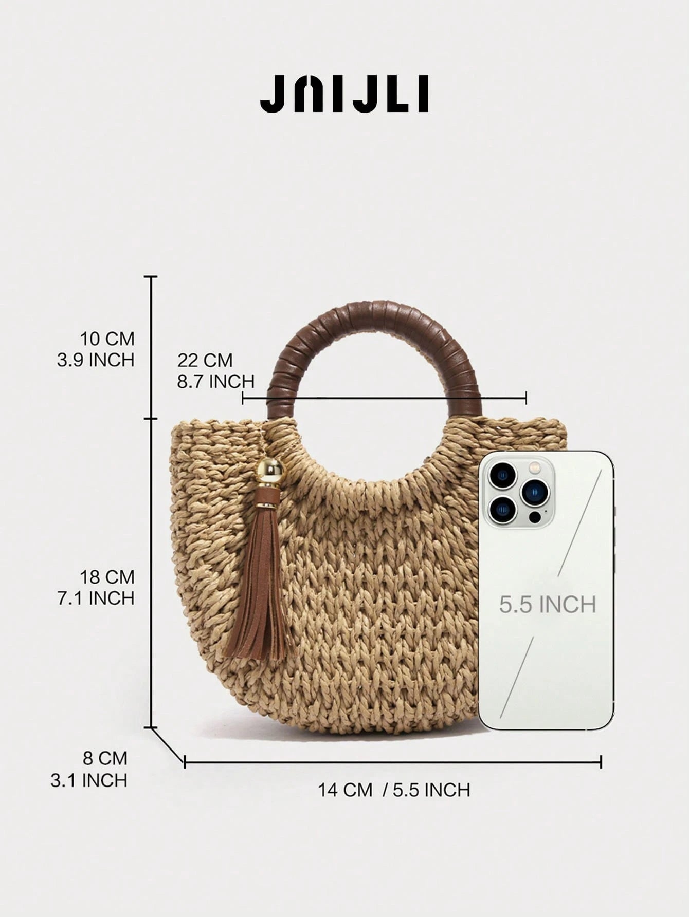 JNIJLI Natural Straw Ring Hand Bolso Bandolera Leather Tassel Pendant Women Summer Beach Vacation Mini Shoulder Hand Purse