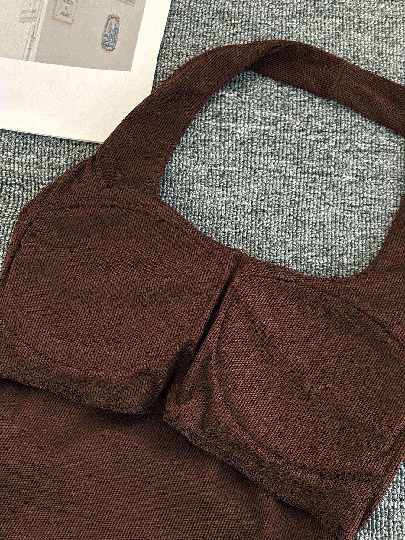 Joudiya Women's Fashion Brown Slim Fit Cropped Spaghetti Strap Backless Tank Top, Spring Summer