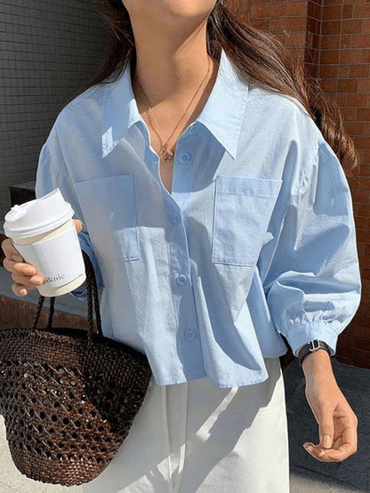 Jouncy Women's Loose Short Polka Dot Print Long Sleeve Shirt