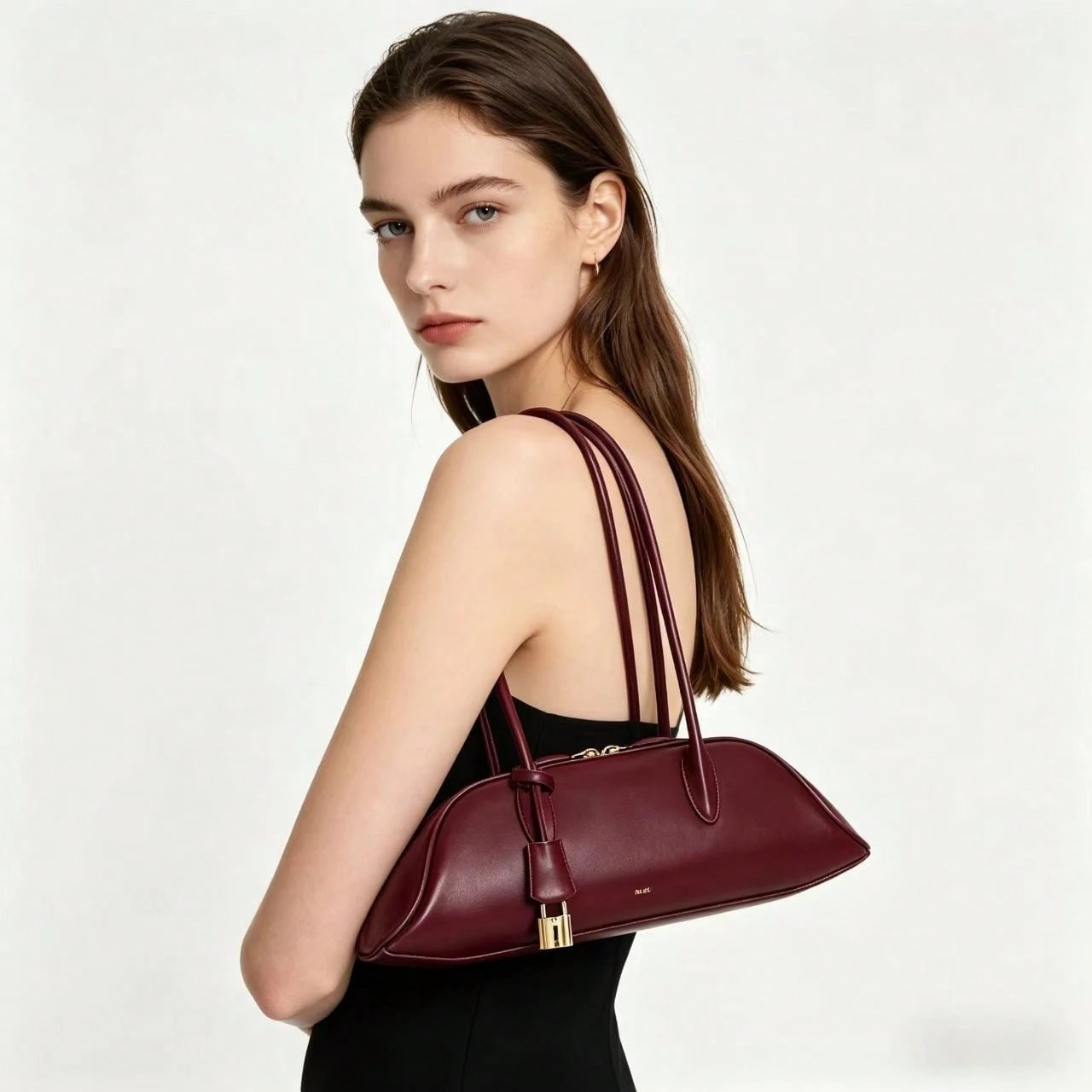 JW Summer New Shoulder Bag Fashion Vintage Handbag Elegant Boston Bag Women 2026 New Zora Bowling Bag Underarm Baguette Handbag Shoulder Bag 5S395 Commute/ Work/ Shopping/ Travel/ Street/ Date