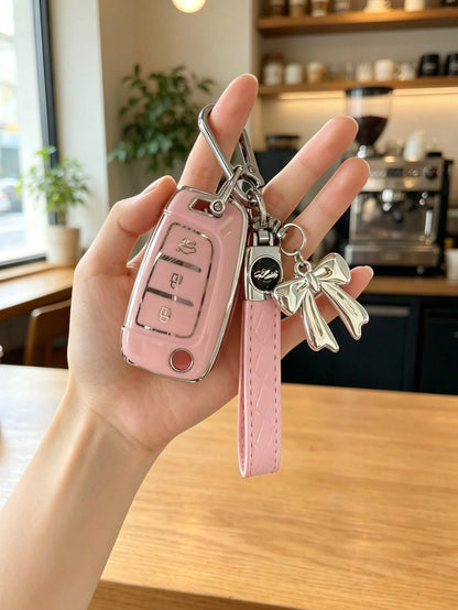 Key Lanyard With Bow Pendant, Compatible With 20 Modern New Joyful Key Covers, Suitable For Yue Na, Sheng Da, Elantra, Ming Tu, Yi Xing Car Protective Shell Case, Fashionable And Minimalist Key Bag Pr