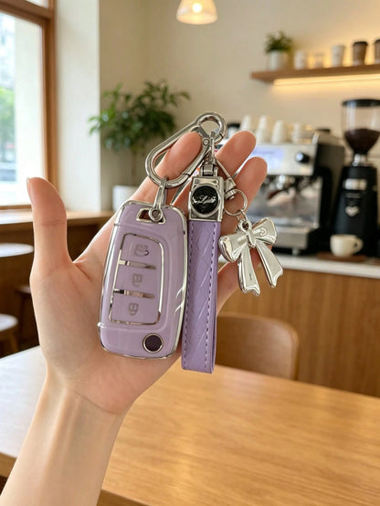 Key Lanyard With Bow Pendant, Compatible With 20 Modern New Joyful Key Covers, Suitable For Yue Na, Sheng Da, Elantra, Ming Tu, Yi Xing Car Protective Shell Case, Fashionable And Minimalist Key Bag Pr