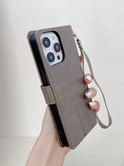 keyunfei Shockproof Fashion 1pc Gray Butterfly Embossed Pattern Card Holder Wallet Flip Cover With Wrist Strap Phone Case Compatible With Apple 17/Air/16/16E, Galaxy A13 4G/A26, Nord 2T, A16, Note 12
