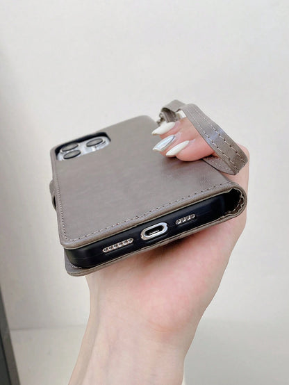 keyunfei Shockproof Fashion 1pc Gray Butterfly Embossed Pattern Card Holder Wallet Flip Cover With Wrist Strap Phone Case Compatible With Apple 17/Air/16/16E, Galaxy A13 4G/A26, Nord 2T, A16, Note 12