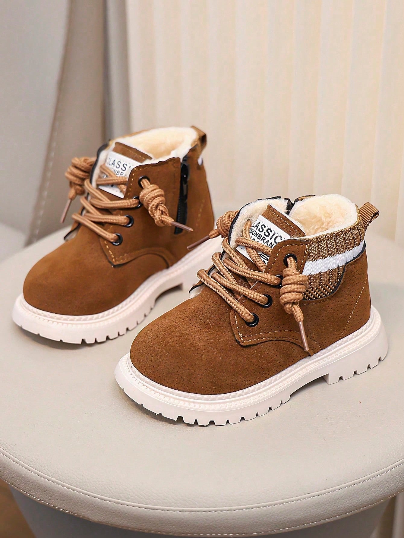 Kids' Snow Boots For Autumn/Winter, New Lace-Up Zipper Design, Thickened Warmth, Lightweight And Fashionable, Ideal Choice For Outdoor Snow Boots.