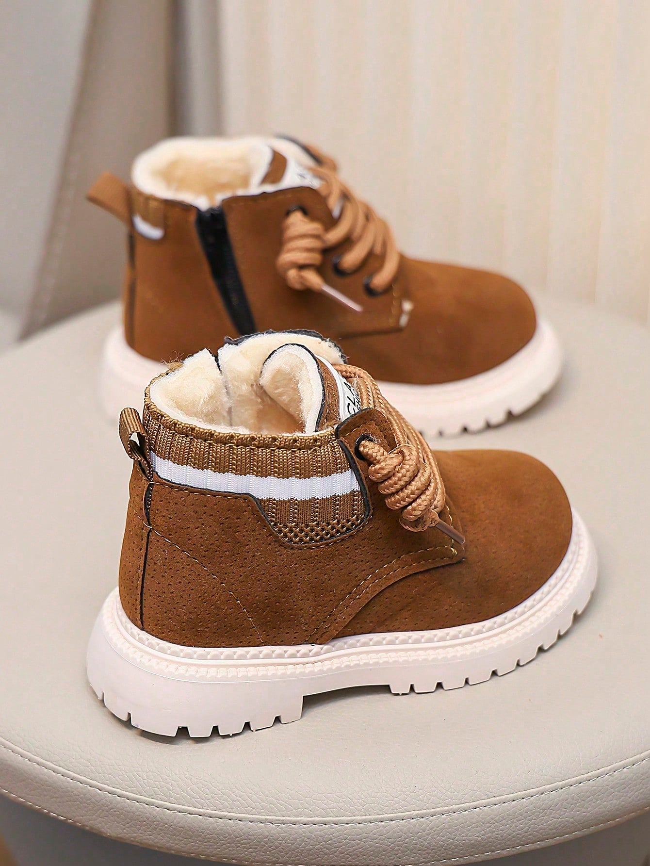 Kids' Snow Boots For Autumn/Winter, New Lace-Up Zipper Design, Thickened Warmth, Lightweight And Fashionable, Ideal Choice For Outdoor Snow Boots.
