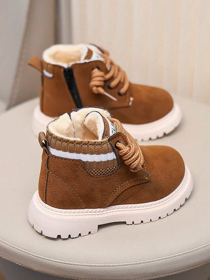 Kids' Snow Boots For Autumn/Winter, New Lace-Up Zipper Design, Thickened Warmth, Lightweight And Fashionable, Ideal Choice For Outdoor Snow Boots.