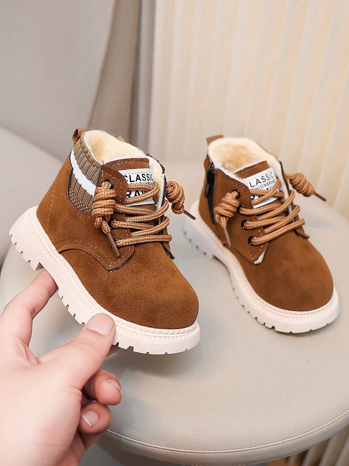 Kids' Snow Boots For Autumn/Winter, New Lace-Up Zipper Design, Thickened Warmth, Lightweight And Fashionable, Ideal Choice For Outdoor Snow Boots.