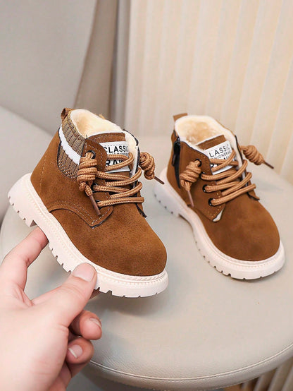 Kids' Snow Boots For Autumn/Winter, New Lace-Up Zipper Design, Thickened Warmth, Lightweight And Fashionable, Ideal Choice For Outdoor Snow Boots.