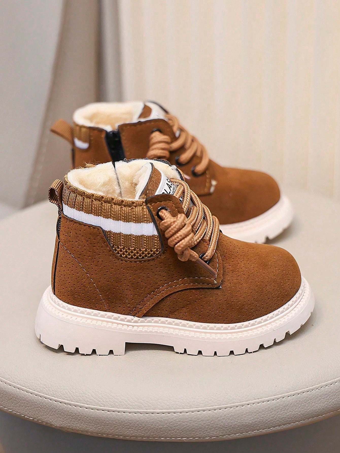 Kids' Snow Boots For Autumn/Winter, New Lace-Up Zipper Design, Thickened Warmth, Lightweight And Fashionable, Ideal Choice For Outdoor Snow Boots.