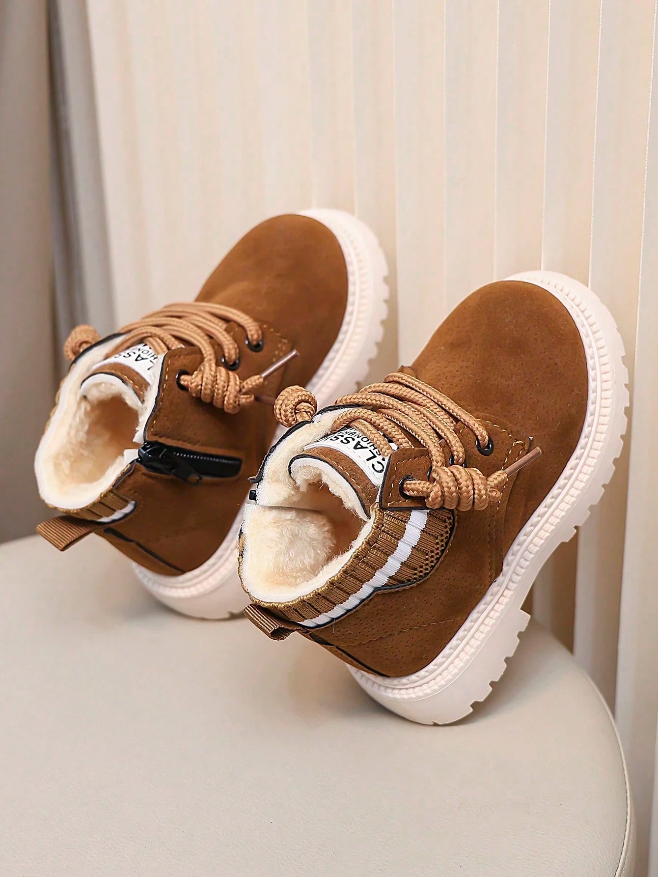 Kids' Snow Boots For Autumn/Winter, New Lace-Up Zipper Design, Thickened Warmth, Lightweight And Fashionable, Ideal Choice For Outdoor Snow Boots.