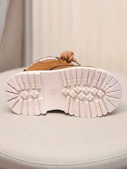 Kids' Snow Boots For Autumn/Winter, New Lace-Up Zipper Design, Thickened Warmth, Lightweight And Fashionable, Ideal Choice For Outdoor Snow Boots.