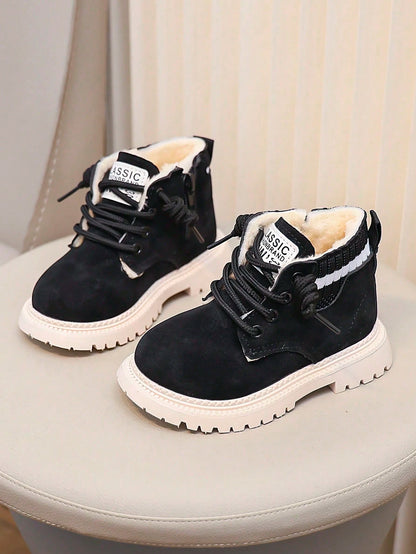 Kids' Snow Boots For Autumn/Winter, New Lace-Up Zipper Design, Thickened Warmth, Lightweight And Fashionable, Ideal Choice For Outdoor Snow Boots.