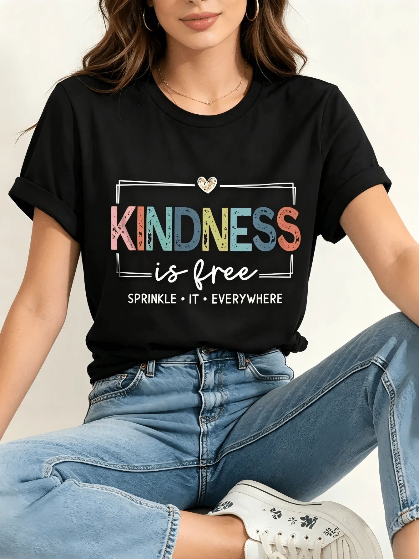 Kindness Is Free Printed Plus Size T-Shirt