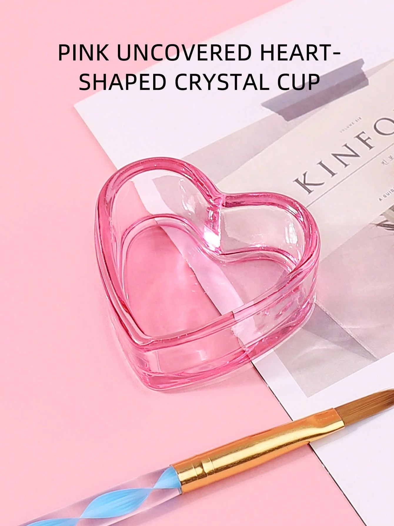 klimonla 1Pc Multifunctional Mini Pink Heart Shaped Wash Cup, Paint Mixing Cup, Crystal Glass,Nail Supplies,Nail Tools,Nail Art Tools,Back To School,Nails,Nail Tools For Press On Nails