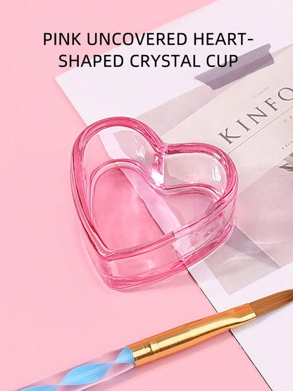 klimonla 1Pc Multifunctional Mini Pink Heart Shaped Wash Cup, Paint Mixing Cup, Crystal Glass,Nail Supplies,Nail Tools,Nail Art Tools,Back To School,Nails,Nail Tools For Press On Nails