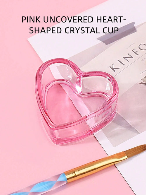 klimonla 1Pc Multifunctional Mini Pink Heart Shaped Wash Cup, Paint Mixing Cup, Crystal Glass,Nail Supplies,Nail Tools,Nail Art Tools,Back To School,Nails,Nail Tools For Press On Nails