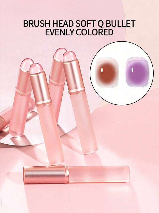 klimonla 1pc Pink Transparent Halo Tie Dye Nail Art Silicone Brush, Gel Gradient Halo Dyeing Brush, Portable Multi-Functional Reusable Nail Brush Lip Brush Professional Tool