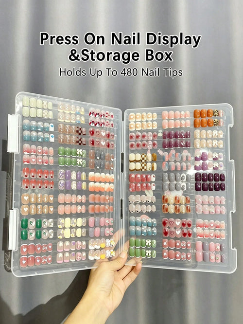 klimonla Nail Art Press-On Nails Storage Box Dust-Proof Transparent Organizer Book Nail Tip Style Display Color Card Album