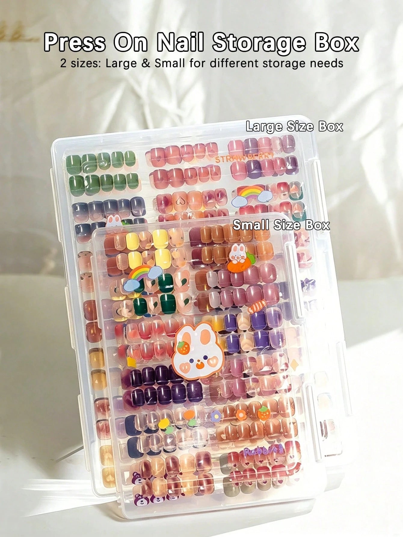 klimonla Nail Art Press-On Nails Storage Box Dust-Proof Transparent Organizer Book Nail Tip Style Display Color Card Album