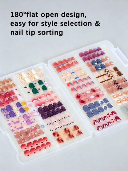 klimonla Nail Art Press-On Nails Storage Box Dust-Proof Transparent Organizer Book Nail Tip Style Display Color Card Album