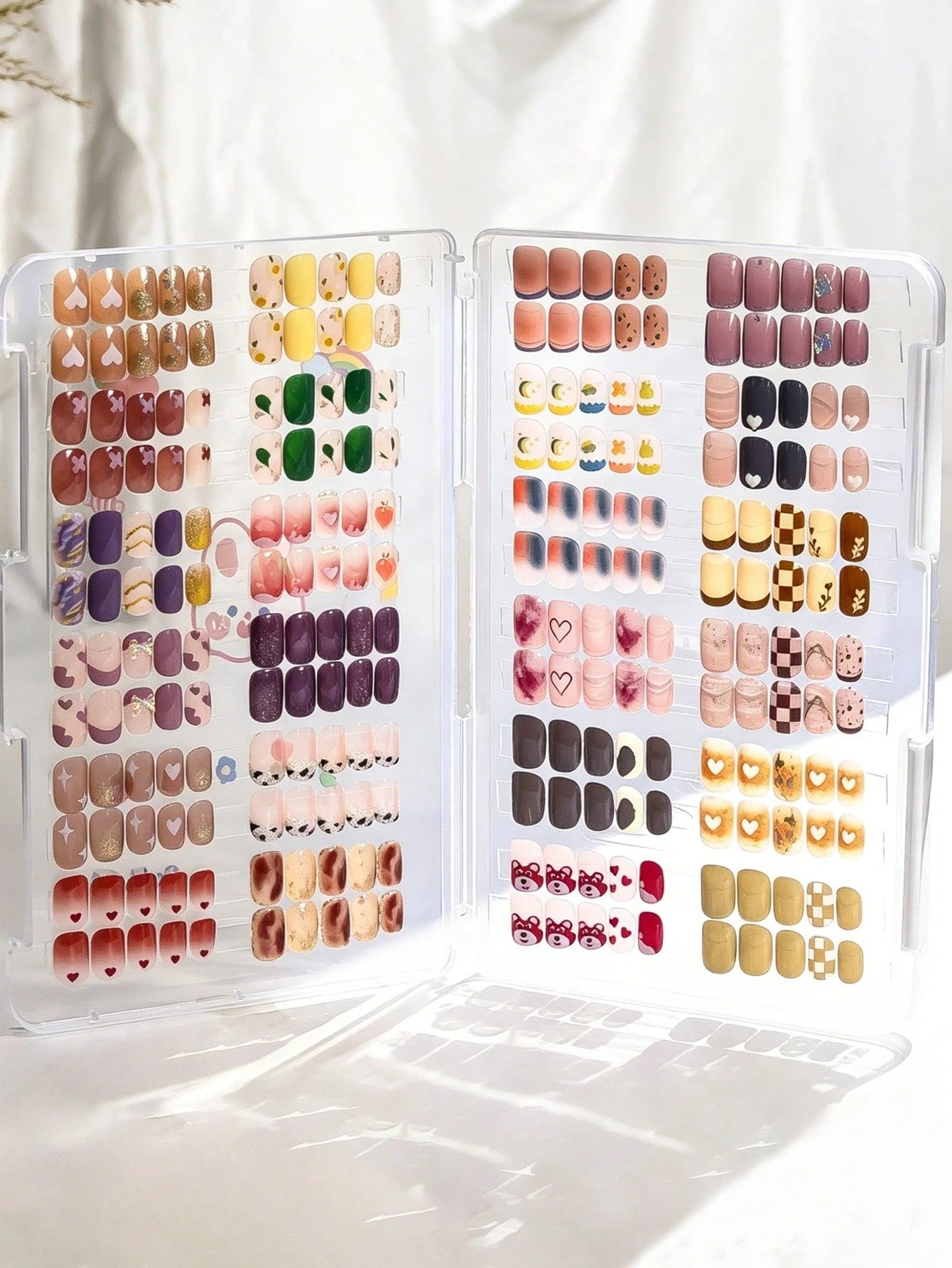 klimonla Nail Art Press-On Nails Storage Box Dust-Proof Transparent Organizer Book Nail Tip Style Display Color Card Album