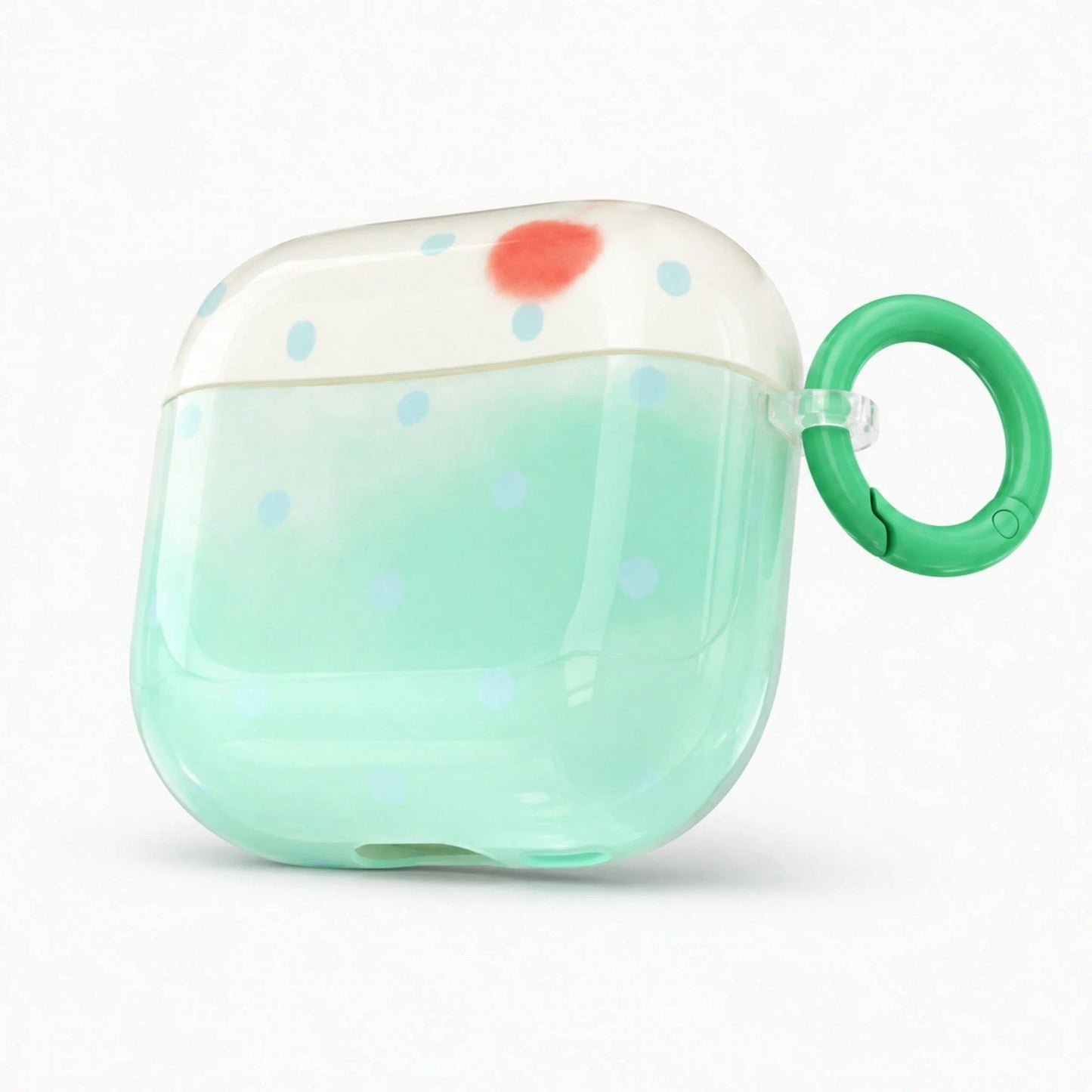 Korean Style Minimalist White & Green Polka Dot Colorblock Apple Earphone Case With Hanging Ring, Compatible With AirPods 4, 2, 3, Pro 3, Pro 2, Cute Protective Cover With Pendant, Spring/Summer Earph