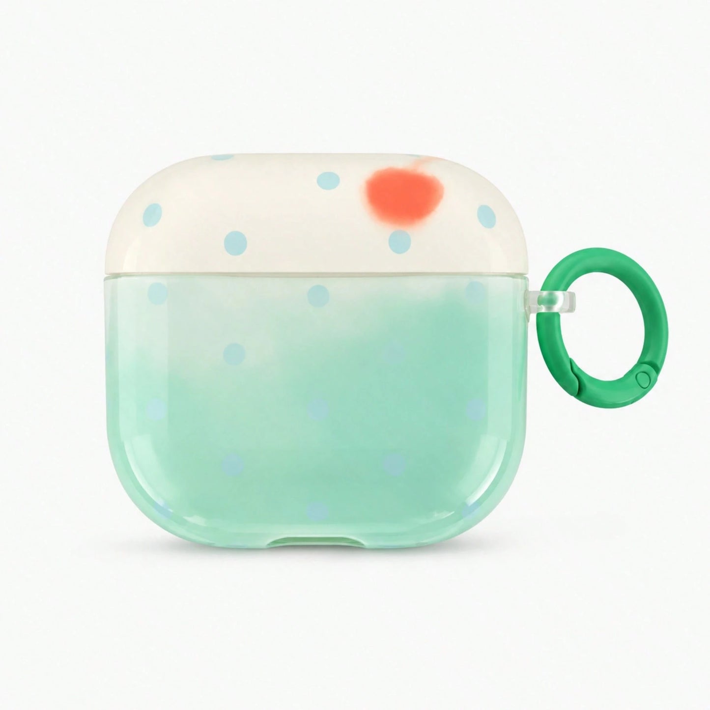 Korean Style Minimalist White & Green Polka Dot Colorblock Apple Earphone Case With Hanging Ring, Compatible With AirPods 4, 2, 3, Pro 3, Pro 2, Cute Protective Cover With Pendant, Spring/Summer Earph